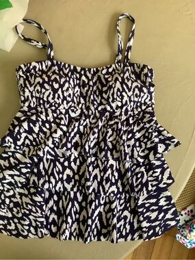 Island Escape Navy and White Printed Swim Tankini top Sz 8 NWT